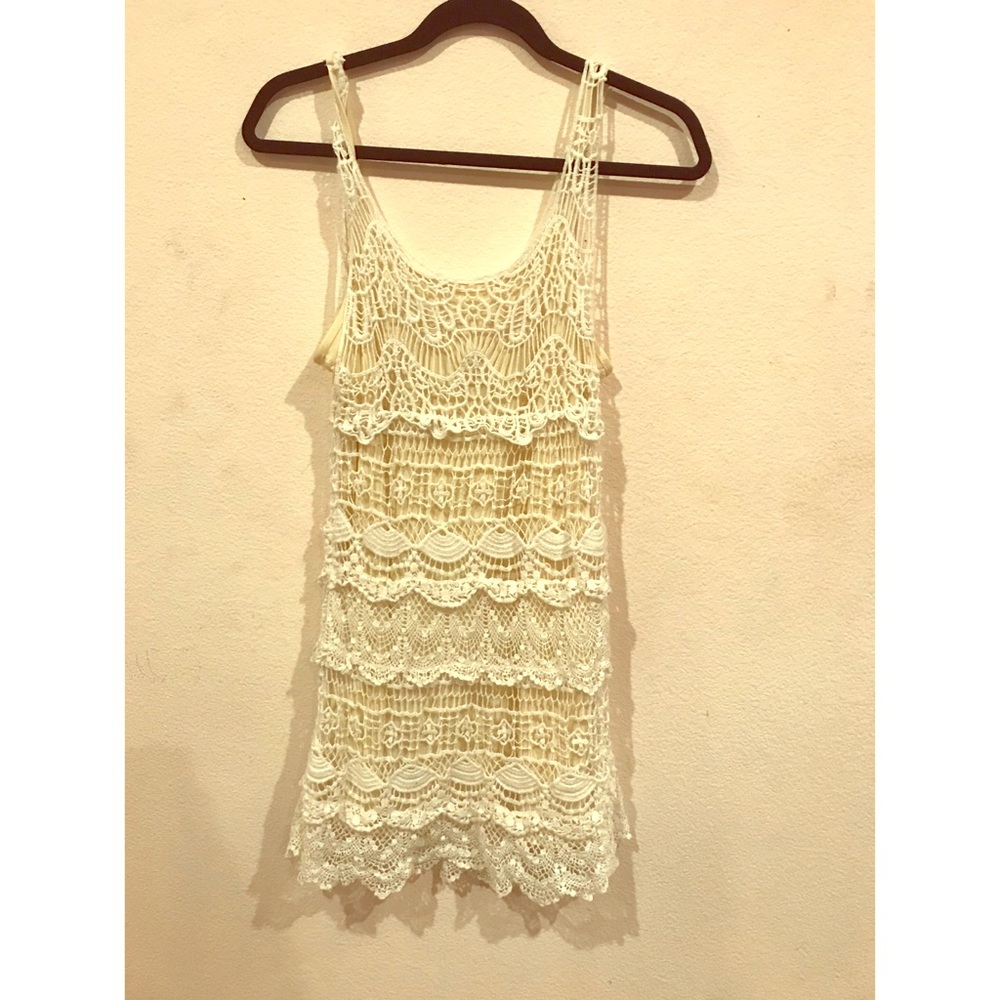 Cream Crochet Tank Mini Dress